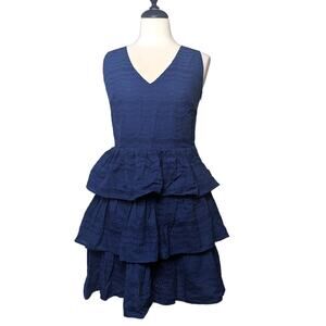 New Haley and the Hound Womens Navy Blue Eyelet Tiered Dress Size Small